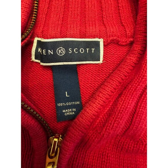 Karen Scott 100%cotton sweater Large red Quarter zip ribbed crew neck pullover - Picture 6 of 10